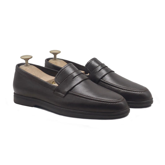 Noirtide Bespoke Men's Dark Brown Leather Penny Loafer