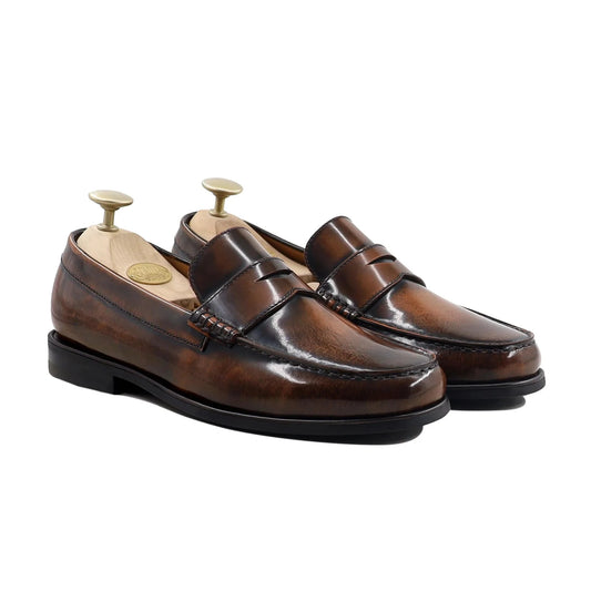 Noirtide Bespoke Men's Patina Finish Calf Leather Brown Loafer