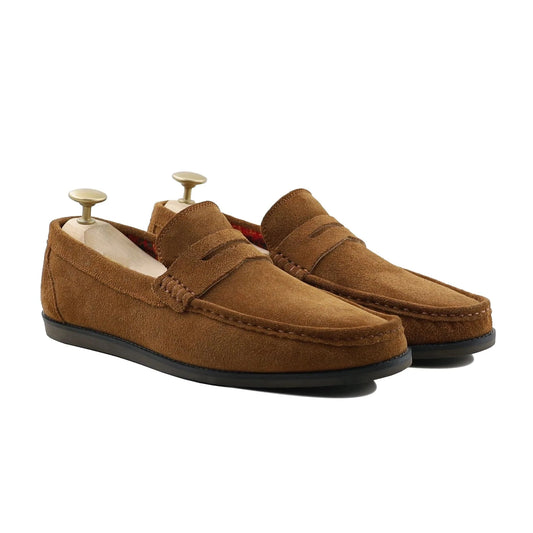 Noirtide Bespoke Men's Suede Leather Cognac Penny Loafer