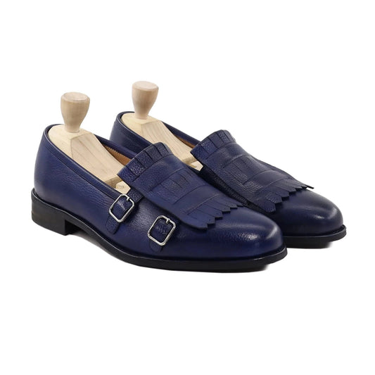 Noirtide Bespoke Pebble Grain Leather Midnight Blue Men Loafers