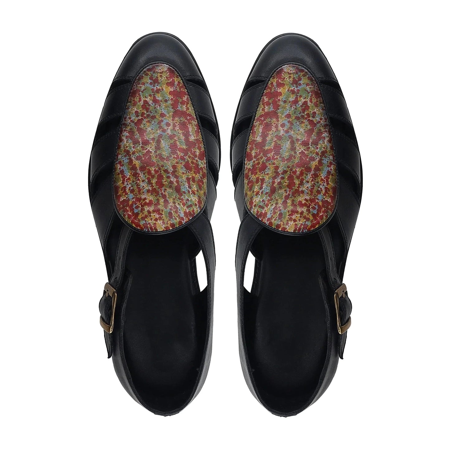 Noirtide Black and Multicolor Calf Leather Men Sandal