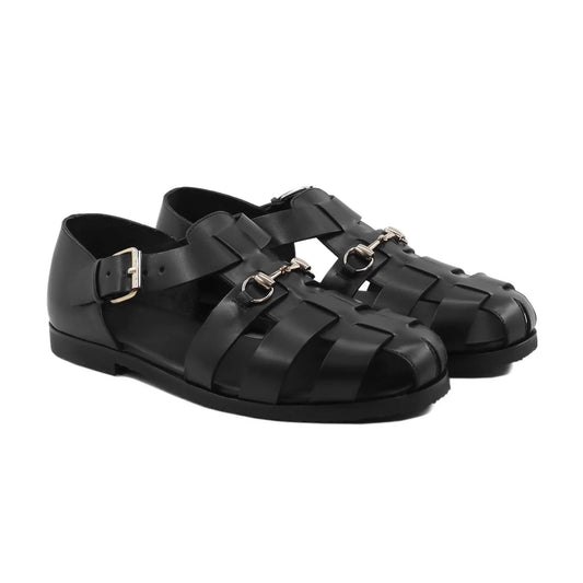 Noirtide Black Calf Leather Men Sandal