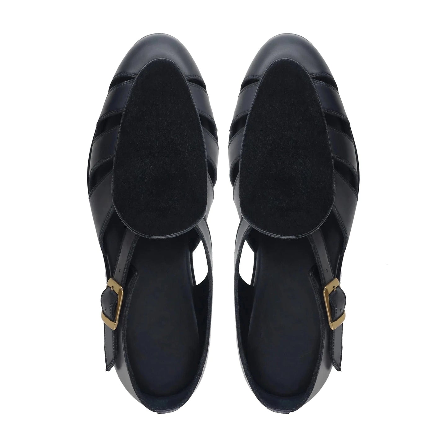 Noirtide Black Calf Leather & Suede Mens Sandal