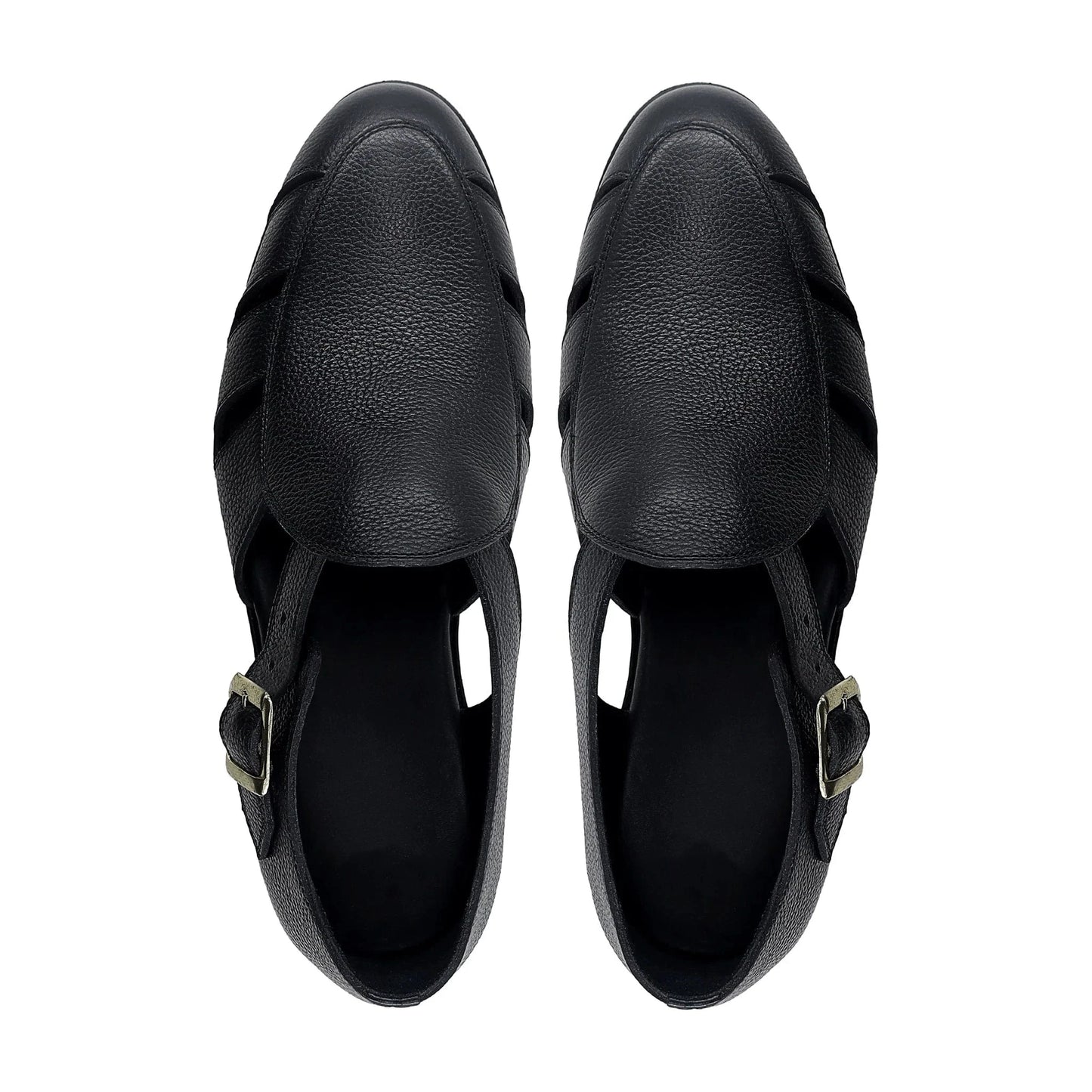 Noirtide Black Pebble Grain Leather Men’s Sandal