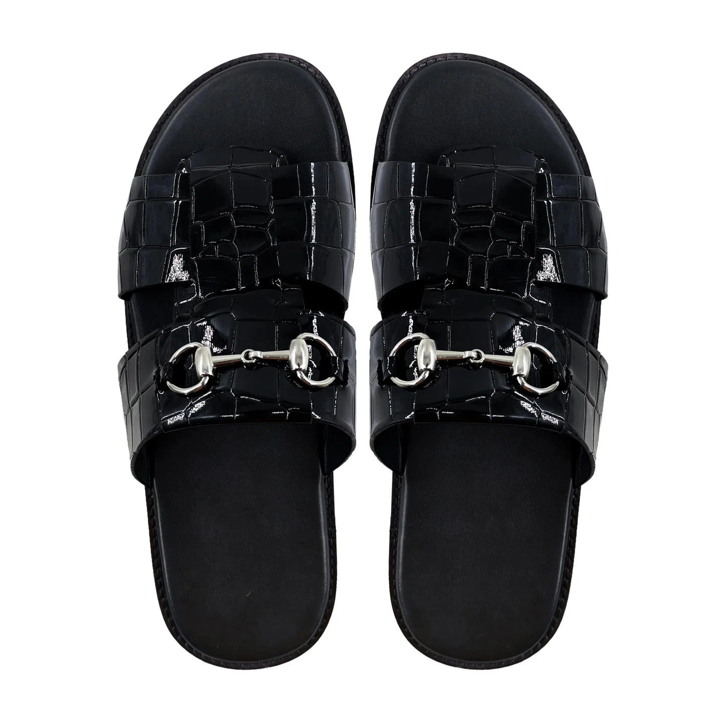 Noirtide Crocodile Patent Leather Horsebit Slipper For Men