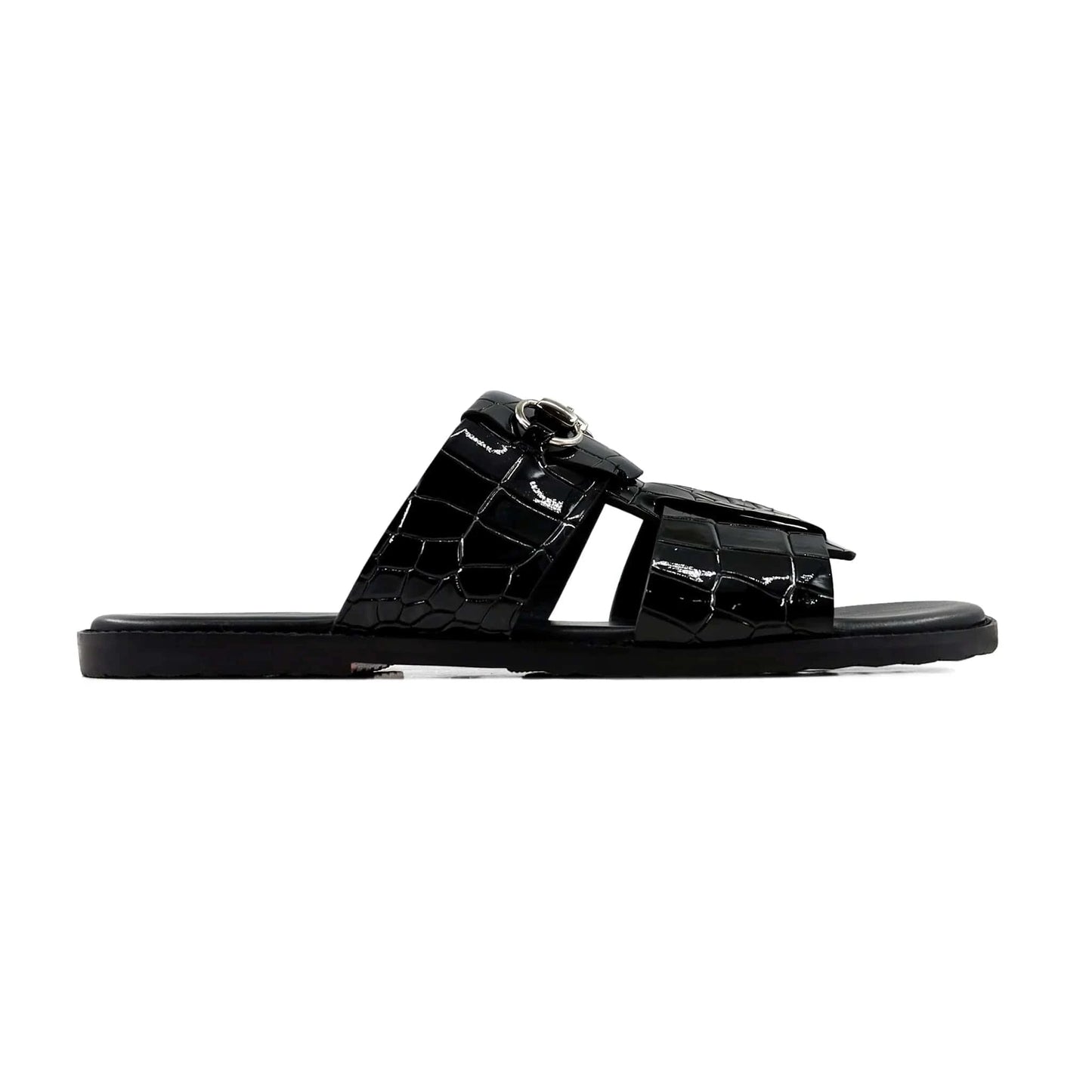 Noirtide Crocodile Patent Leather Horsebit Slipper For Men