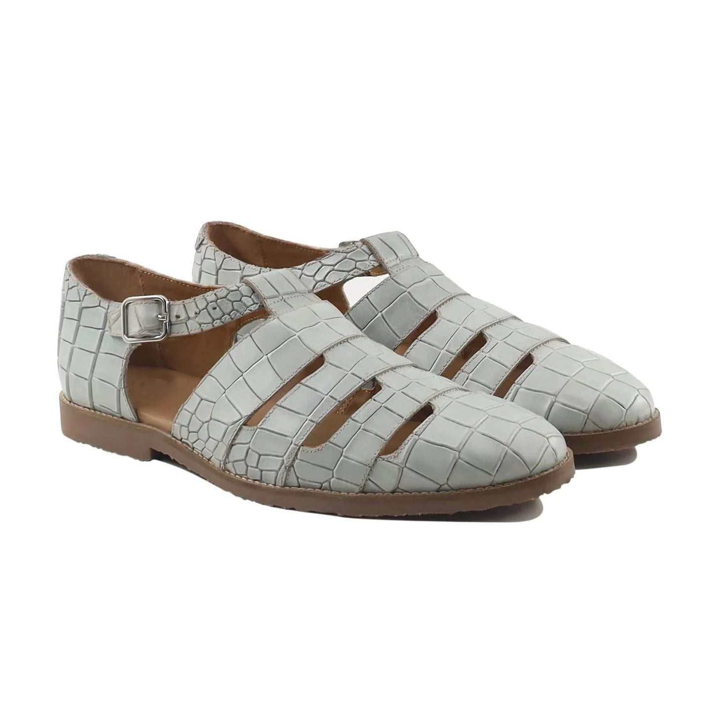 Noirtide Grey Crocodile Leather Men Sandal