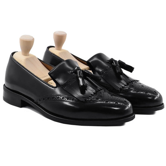 noirtide Hand-Made Custom Men's Black Calf Leather Loafer