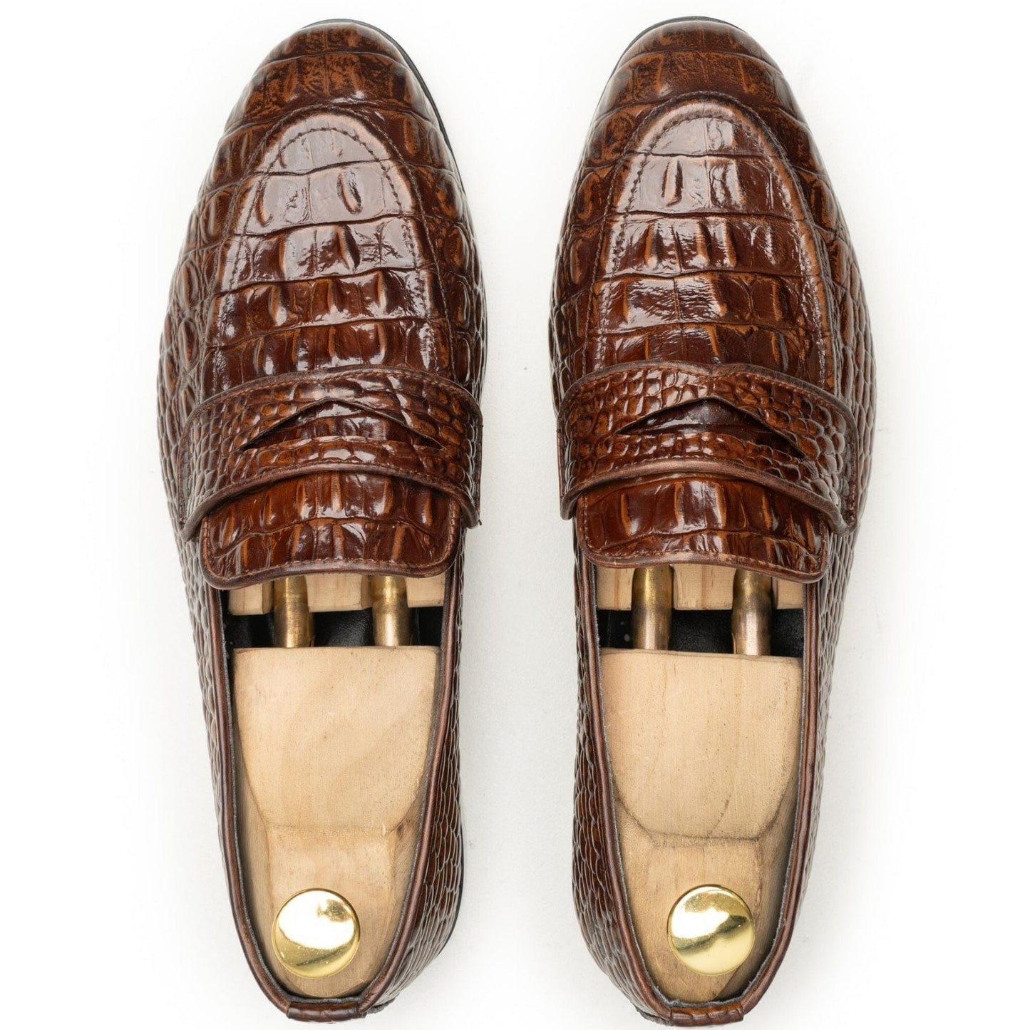 noirtide Hand-Made Custom Men's Dark Brown Crocodile Pattern Leather Loafer