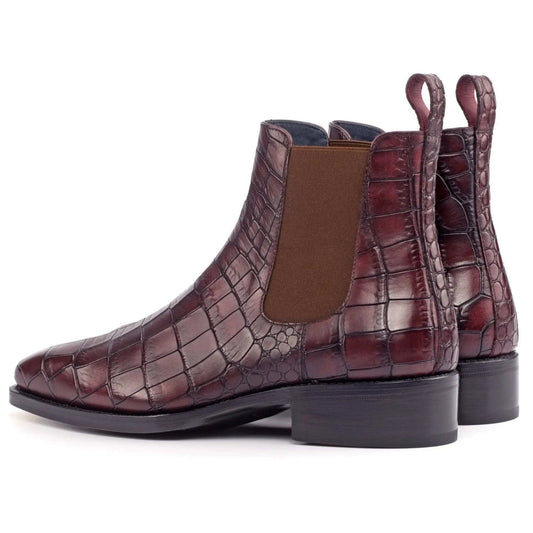 noirtide Handmade Bespoke Burgdundy Crocodile Pattern Leather Chelsea Boots For Men