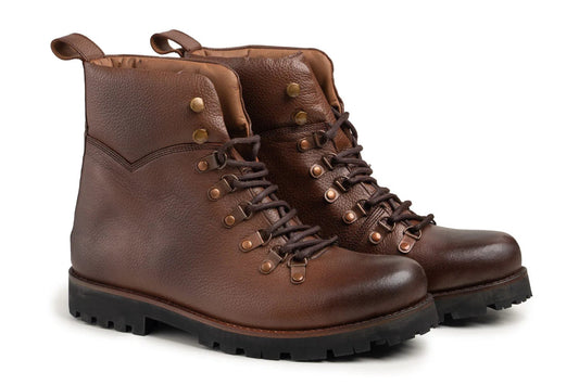 noirtide Handmade Custom Brown Pebble Leather Laceup Boots For Men