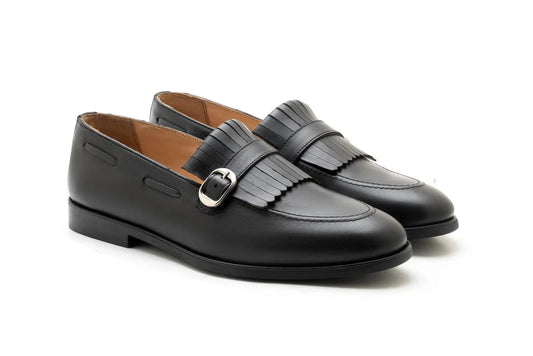 noirtide Handmade Custom Calf Leather Black Mens Loafers