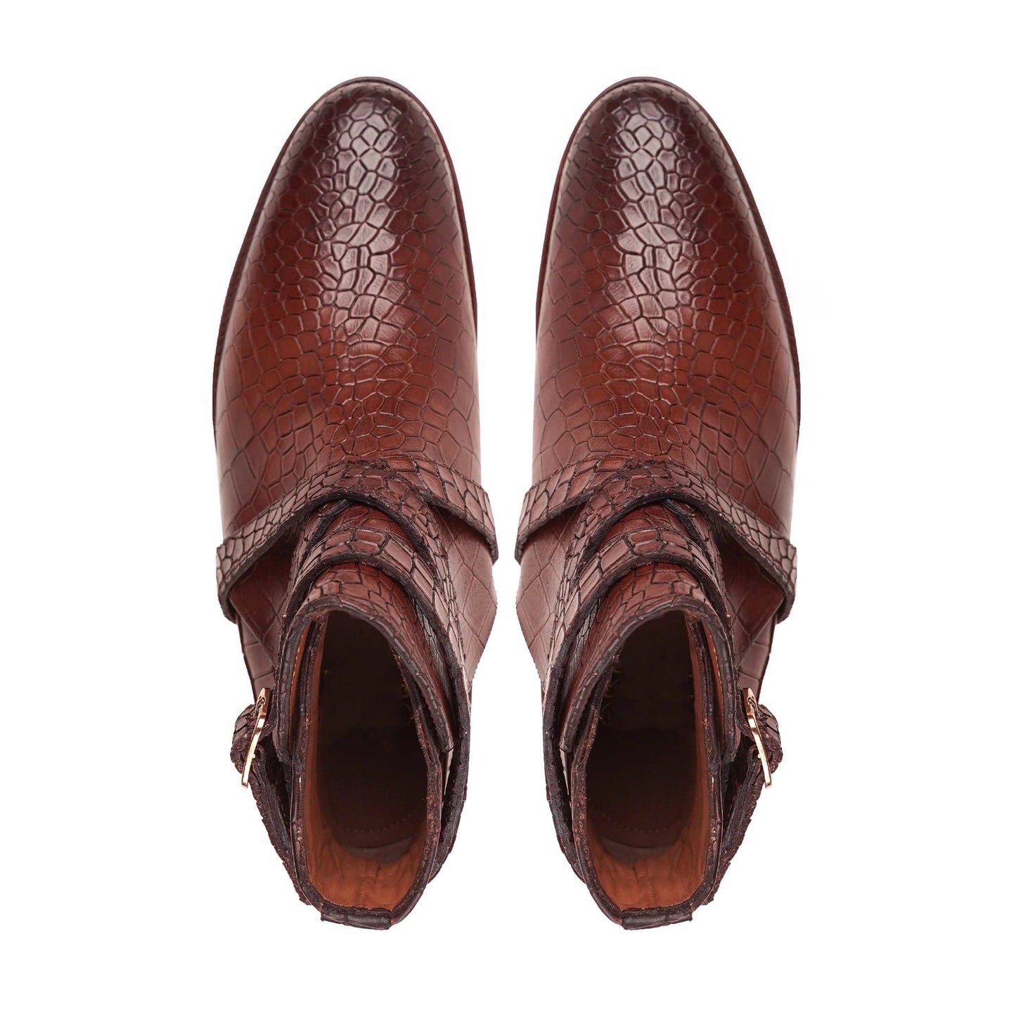 noirtide Handmade, Custom Corcodile Pattern Leather Men Brown Jodhpur Boots, Horse Riding Boots
