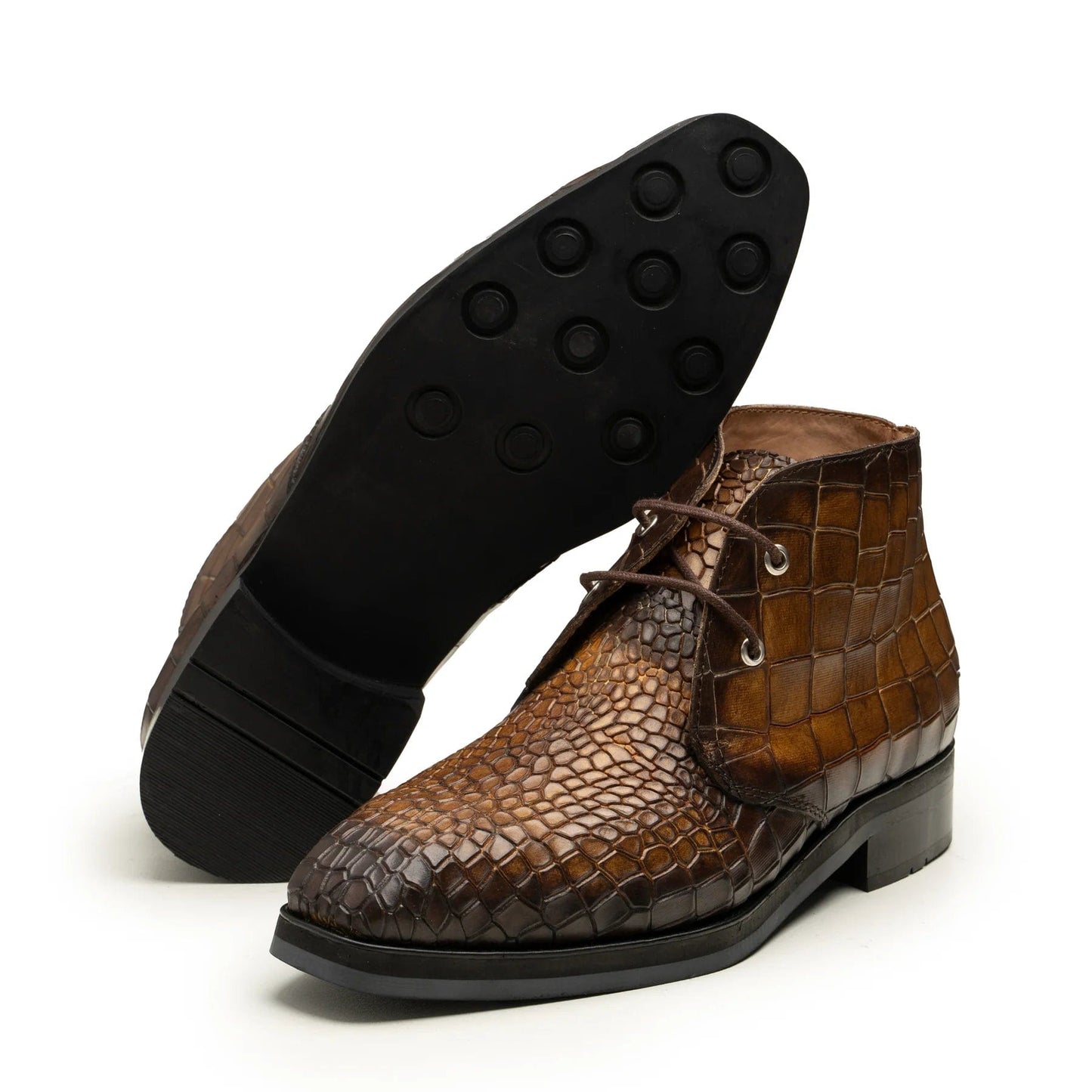 noirtide Handmade Custom Crocodile Pattern Calf Leather Chukka Boots