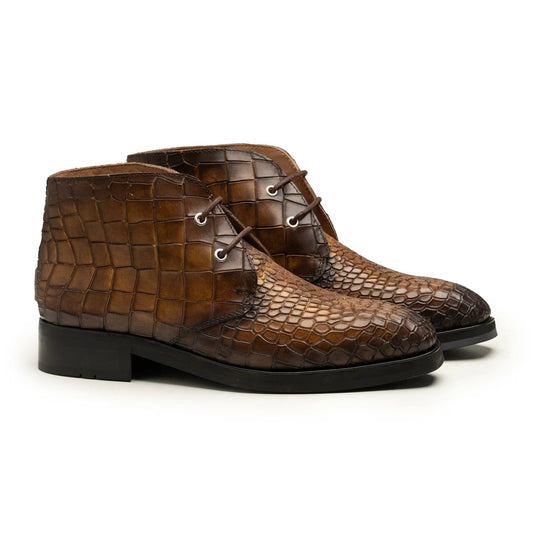 noirtide Handmade Custom Crocodile Pattern Calf Leather Chukka Boots