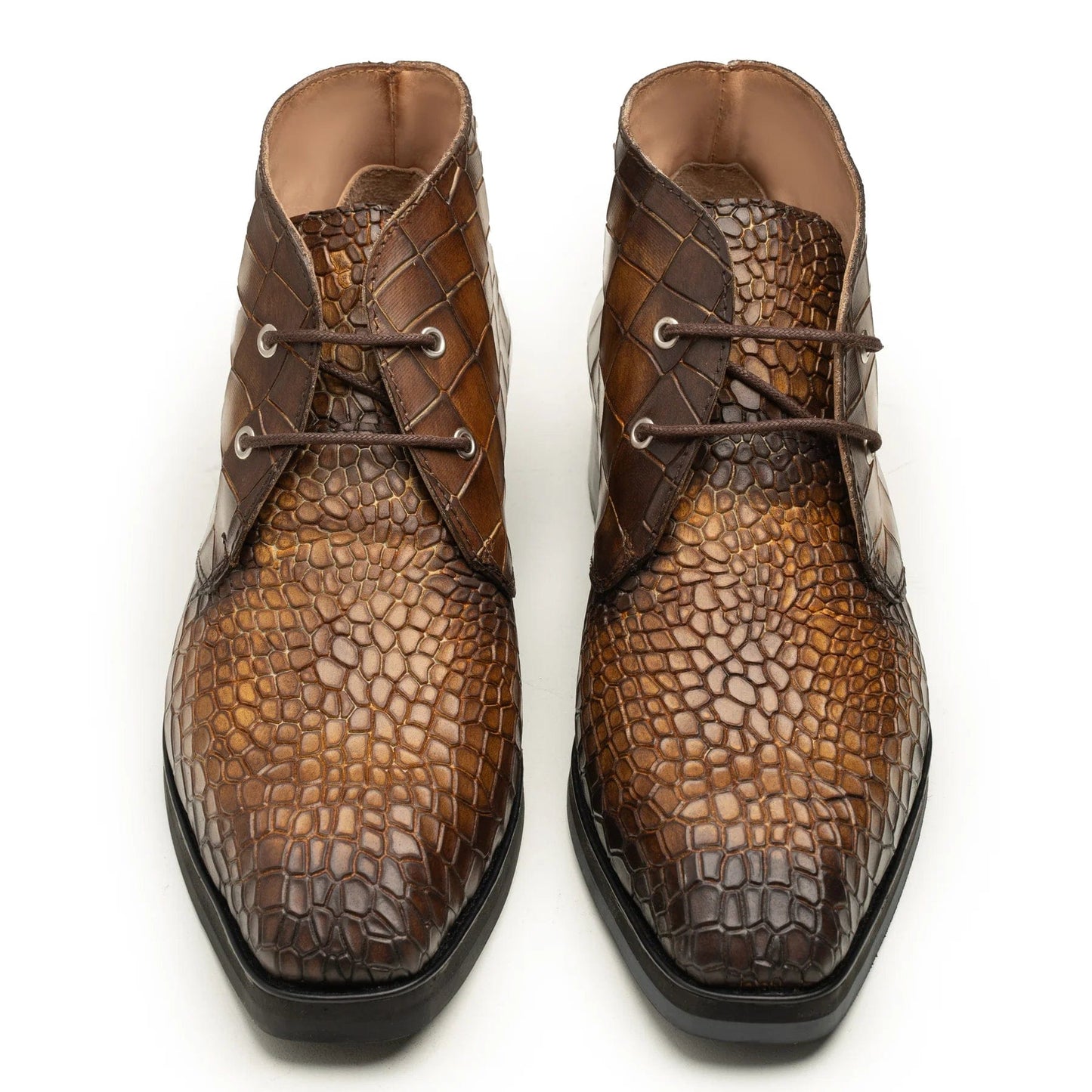 noirtide Handmade Custom Crocodile Pattern Calf Leather Chukka Boots