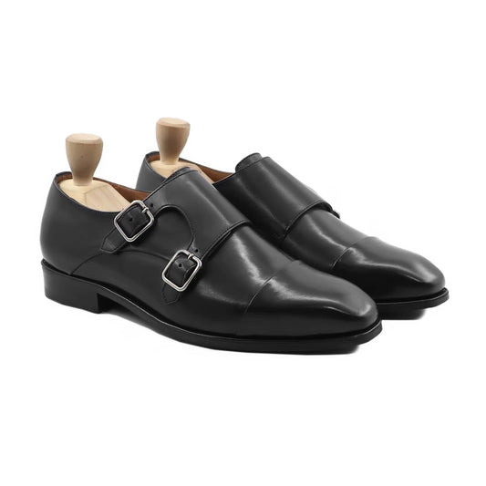 noirtide Handmade Custom Men's Black Calf Leather Double Monkstrap Shoes