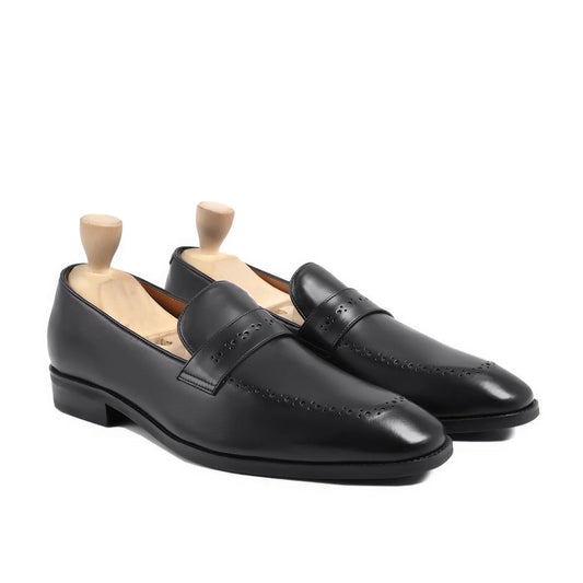 noirtide Handmade, Custom Men's Black Calf Leather Loafer