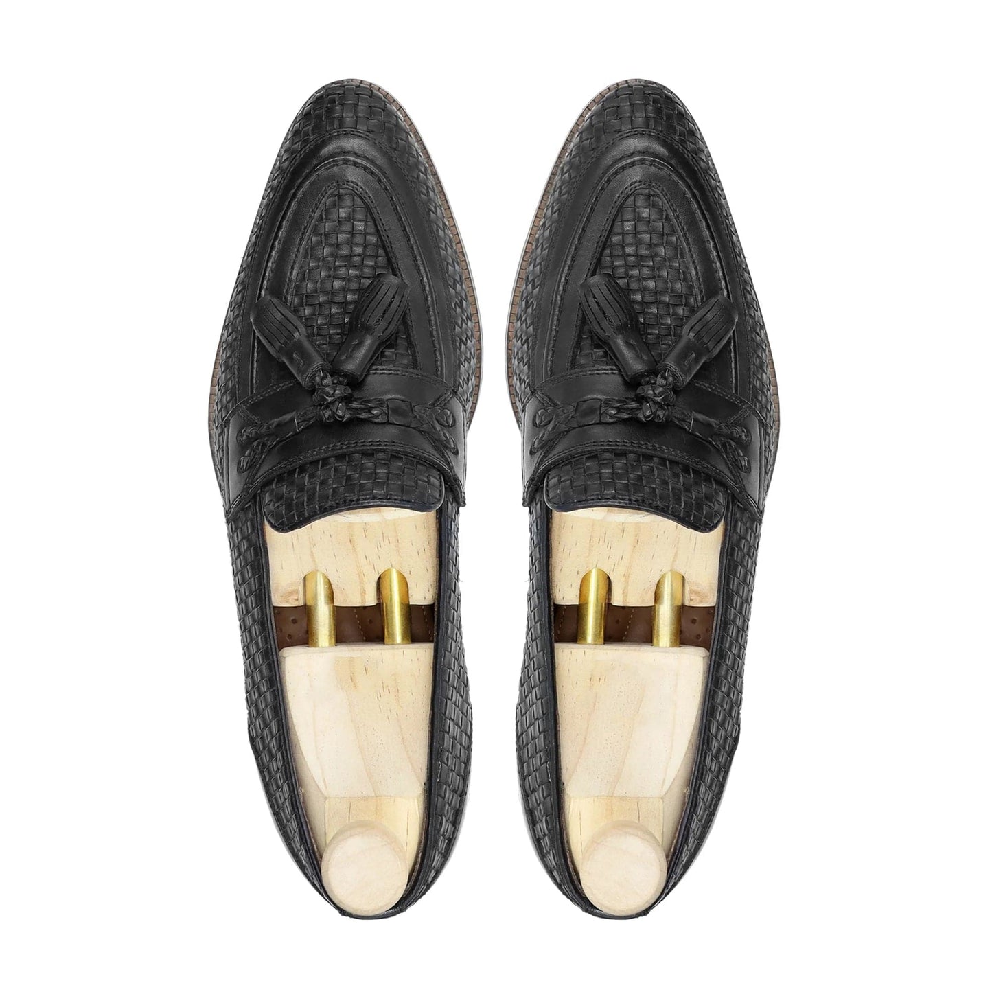 noirtide Men Loafers Handmade, Custom Men's Black Hand Woven Calf Leather Loafer