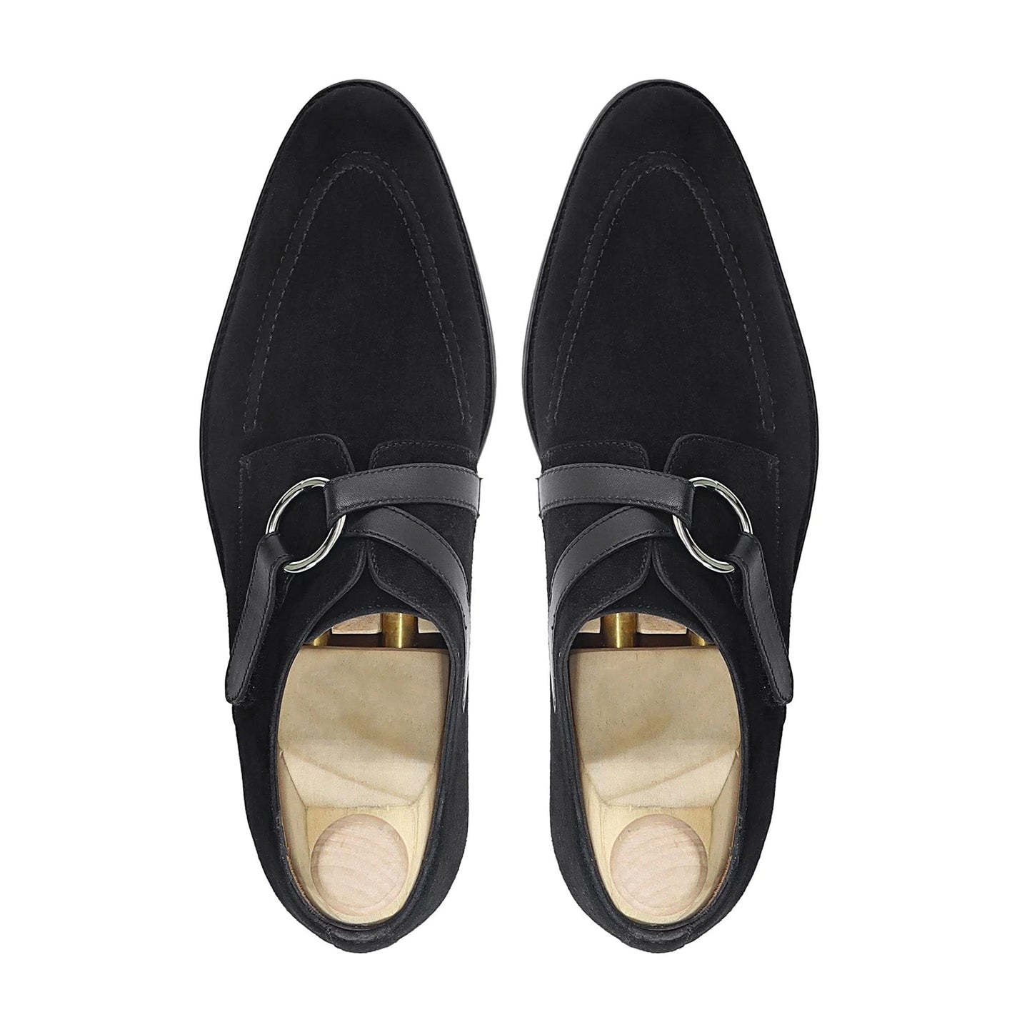 noirtide Handmade Custom Men's Black Kid Suede Single Monkstrap
