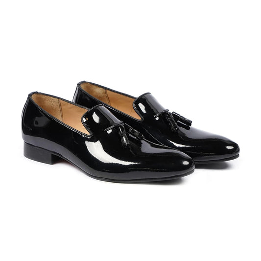 noirtide Men Loafers Handmade, Custom Men's Black Patent Leather Loafer