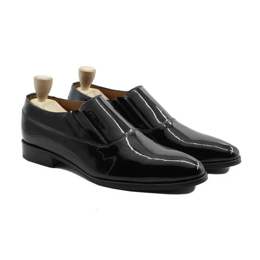 noirtide Men Loafers Handmade, Custom Men's Black Patent Leather Loafer