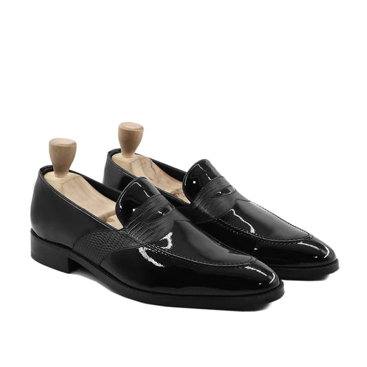 noirtide Men Loafers Handmade, Custom Men's Black Patent Leather Loafer