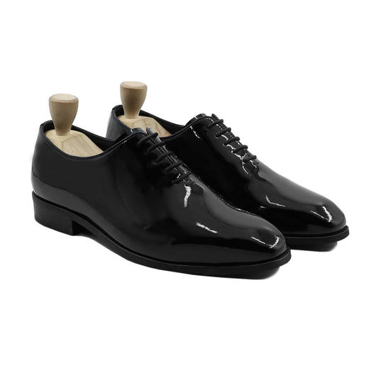 noirtide Handmade, Custom Men's Black Patent Leather Wholecut Shoe