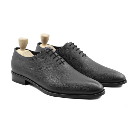 noirtide Handmade, Custom Men's Black Pebble Grain Leather Wholecut Shoe