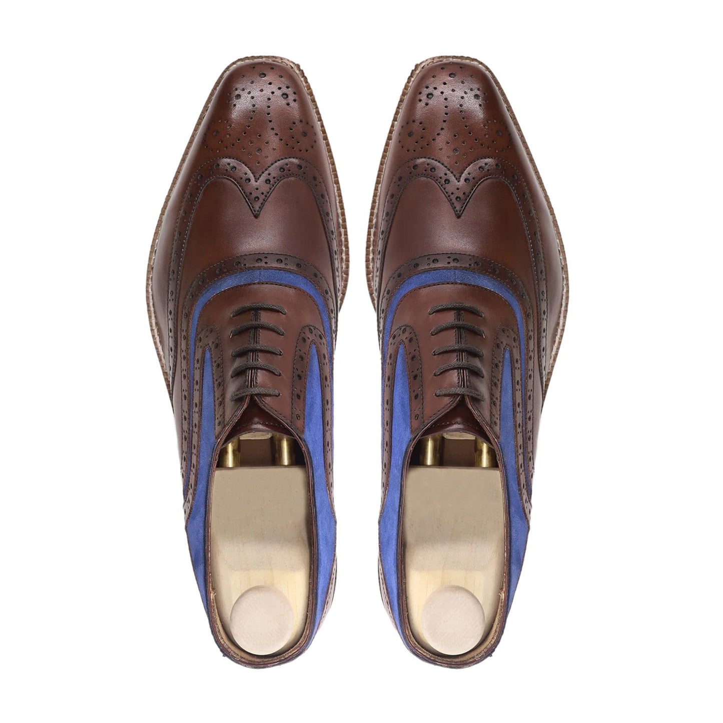 noirtide Handmade, Custom Men's Blue Kid Suede and Brown Calf Leather Oxford Shoe