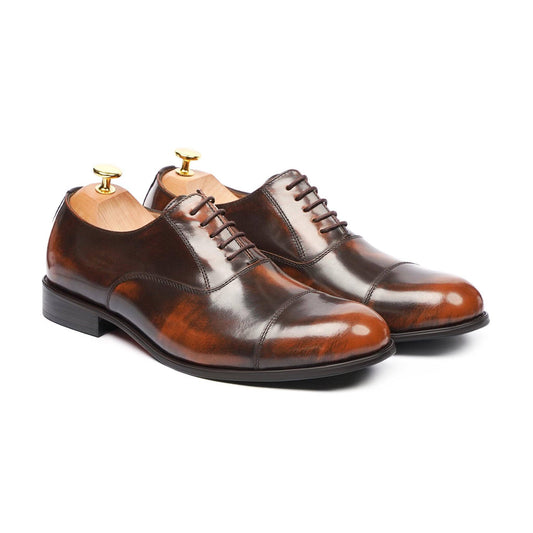 noirtide Handmade, Custom Men's Brown Box Leather High Shine Oxford Shoe