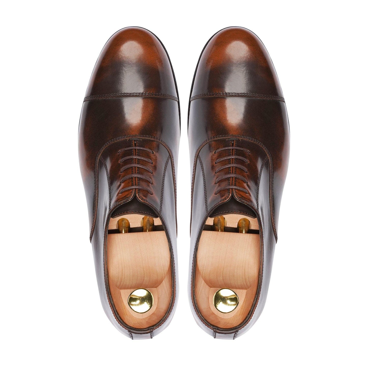 noirtide Handmade, Custom Men's Brown Box Leather High Shine Oxford Shoe