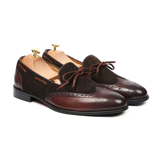 noirtide Handmade, Custom Men's Brown Calf and Kid Suede Loafer