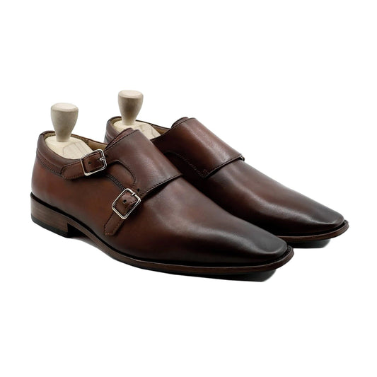 noirtide Handmade Custom Men's Brown Calf Leather Double Monkstrap