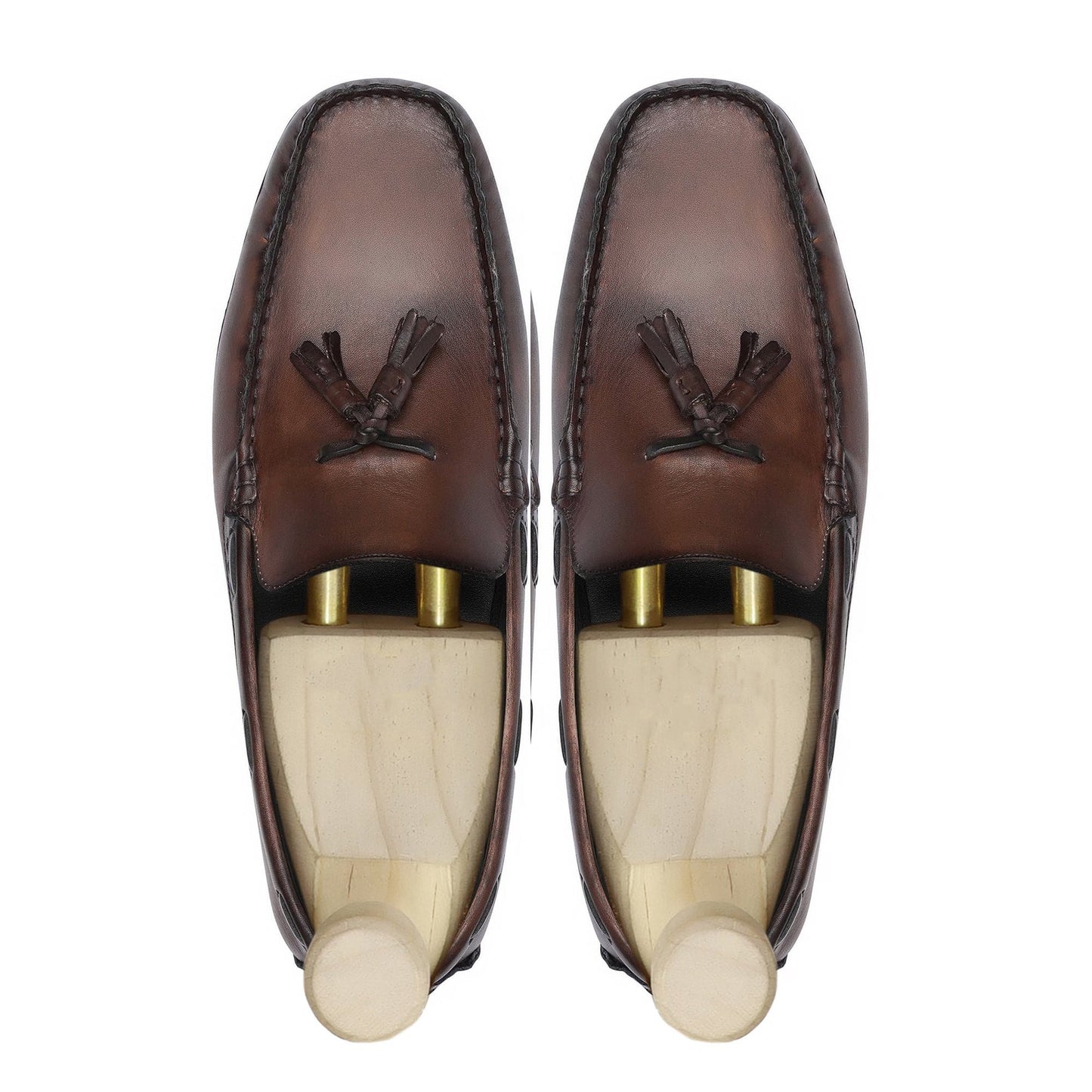 noirtide Handmade, Custom Men's Brown Patina Calf Leather Loafer Shoe