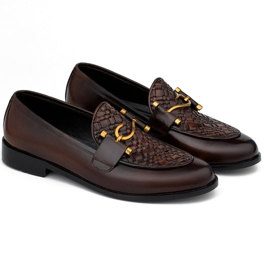 noirtide Handmade Custom Men's Buckled Dark Brown Leather Loafers