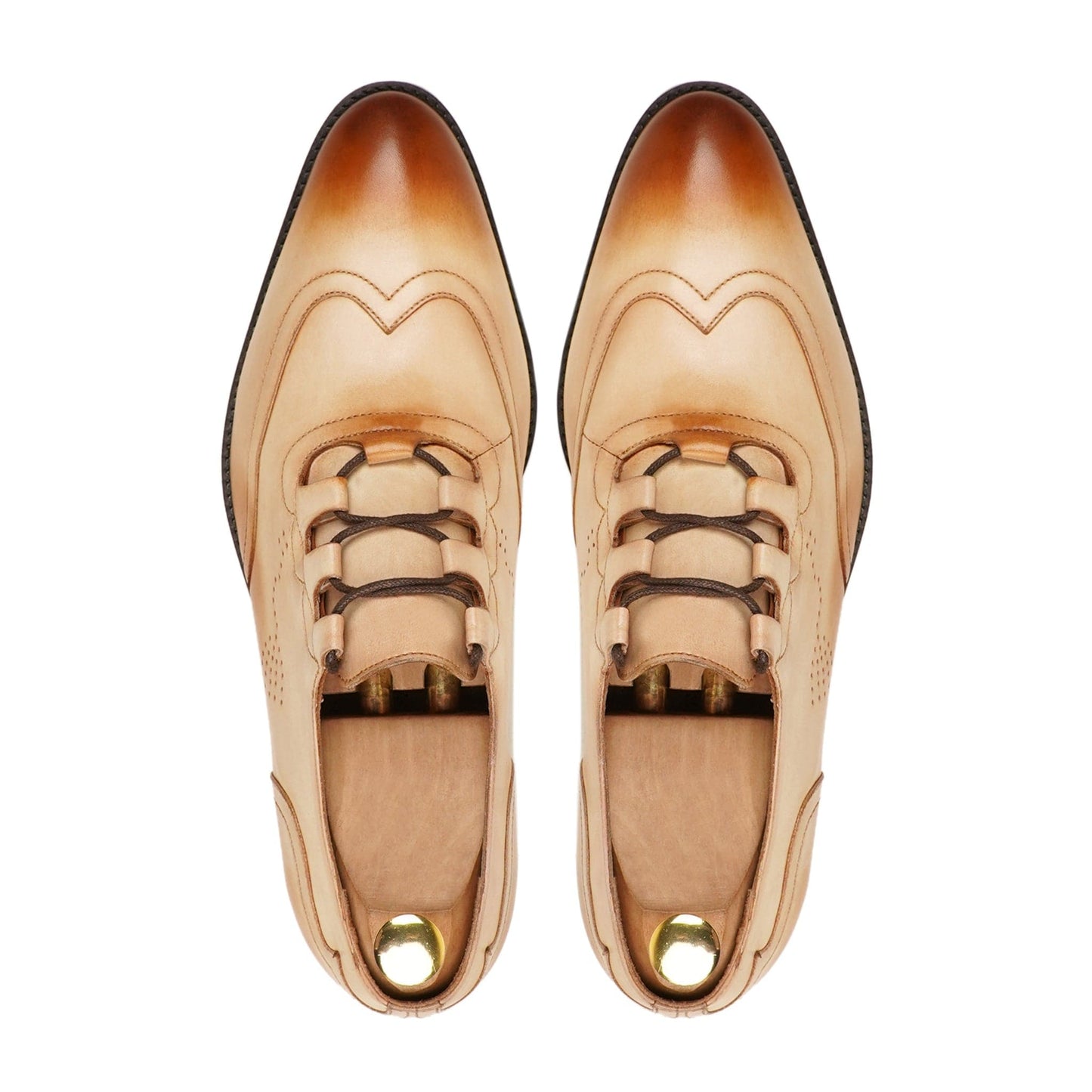 noirtide Handmade, Custom Men's Burnished Beige Calf Leather Oxford Shoe