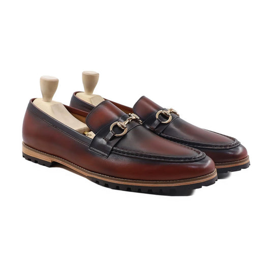 noirtide Handmade, Custom Men's Burnished Brown Calf Leather Loafer