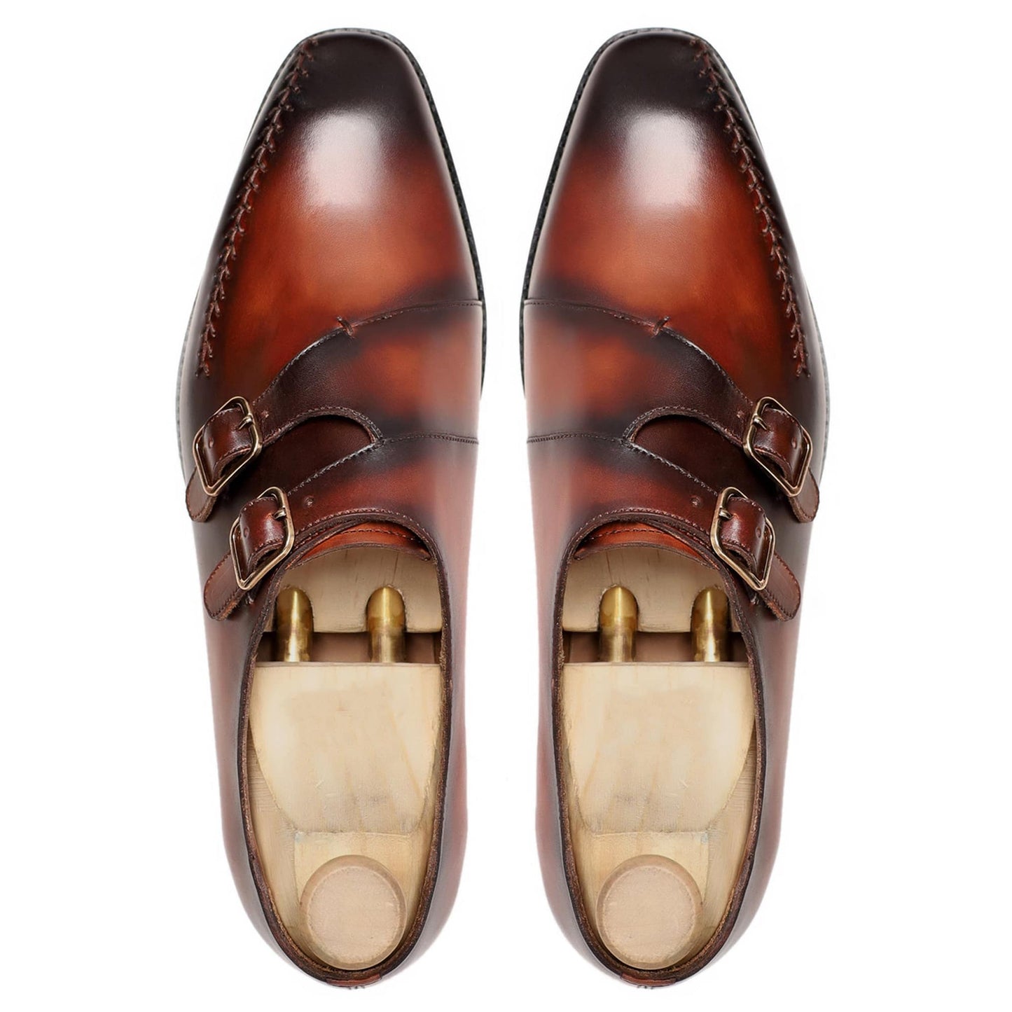 noirtide Handmade Custom Men's Burnished Brown Patina Double Monkstrap