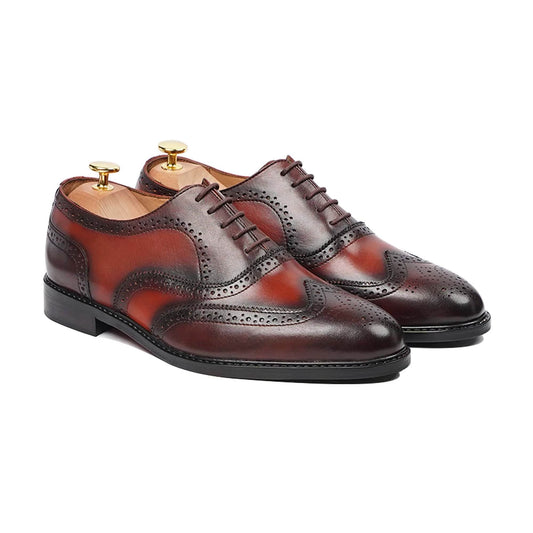 noirtide Handmade, Custom Men's Burnished Oxblood Calf Leather Oxford Shoes