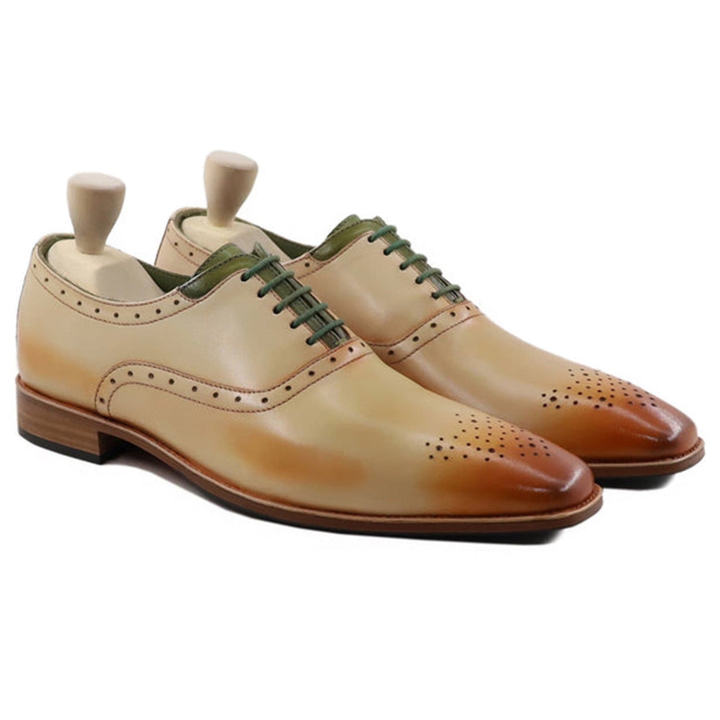 noirtide Handmade, Custom Men's Burnished Tan Beige Calf Leather Oxford Shoe