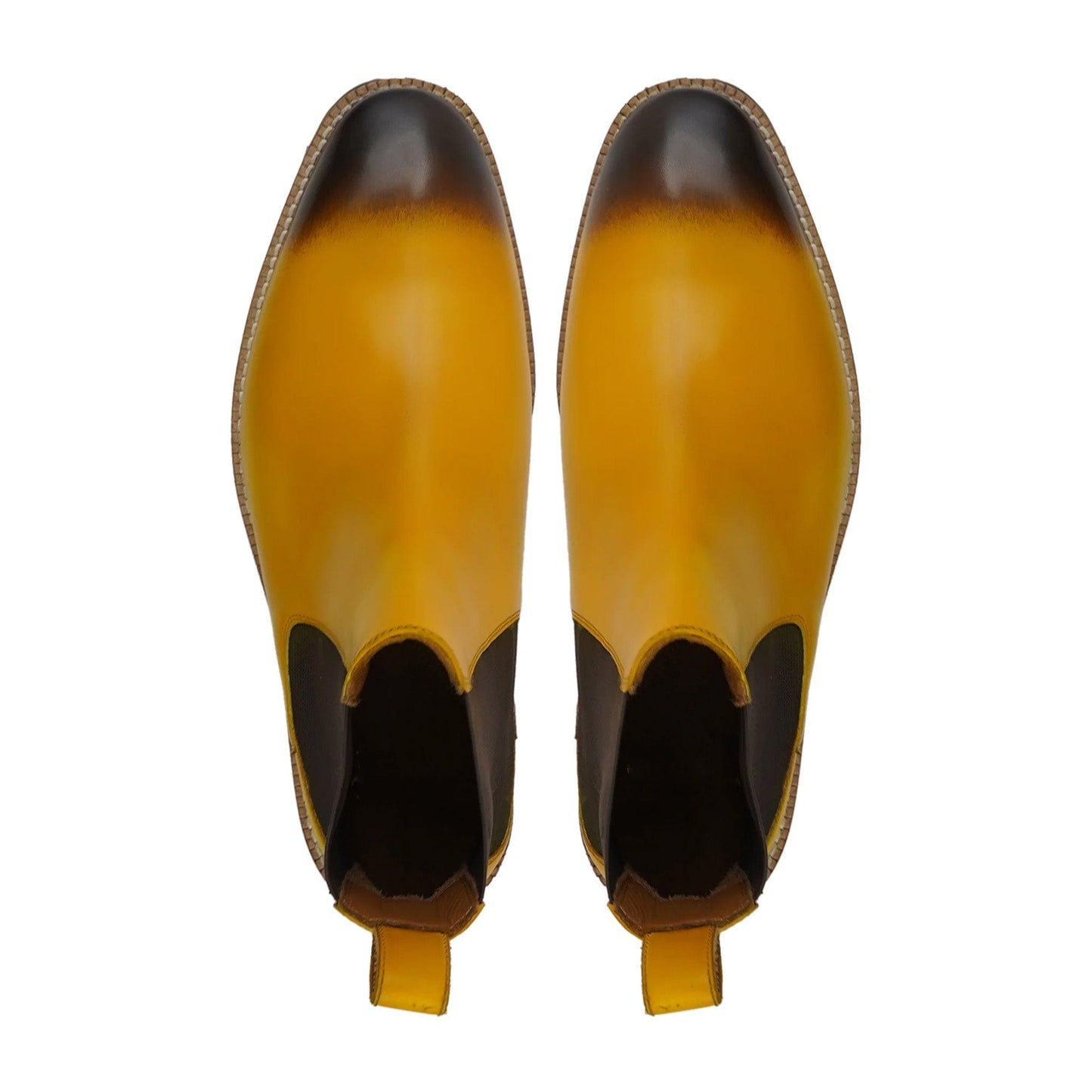 noirtide Handmade Custom Men's Burnished Yellow Calf Leather Chelsea Boot