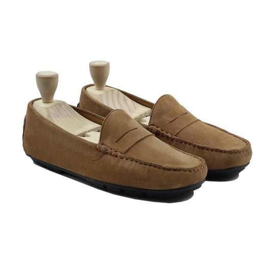 noirtide Handmade, Custom Men's Camel Kid Suede Loafer Shoe