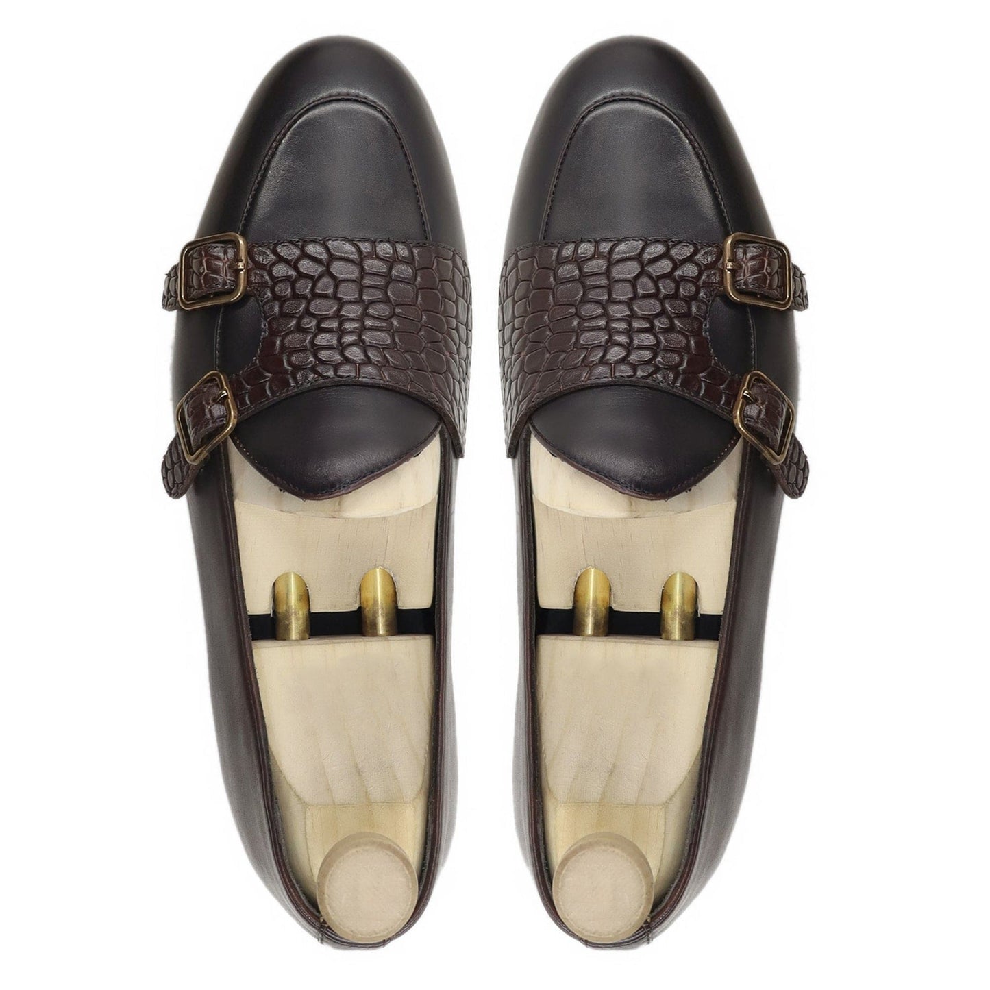 noirtide Handmade Custom Men's Dark Brown Calf Leather Double Monkstrap