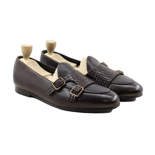 noirtide Handmade Custom Men's Dark Brown Calf Leather Double Monkstrap