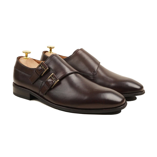 noirtide Handmade Custom Men's Dark Brown Calf Leather Double Monkstrap