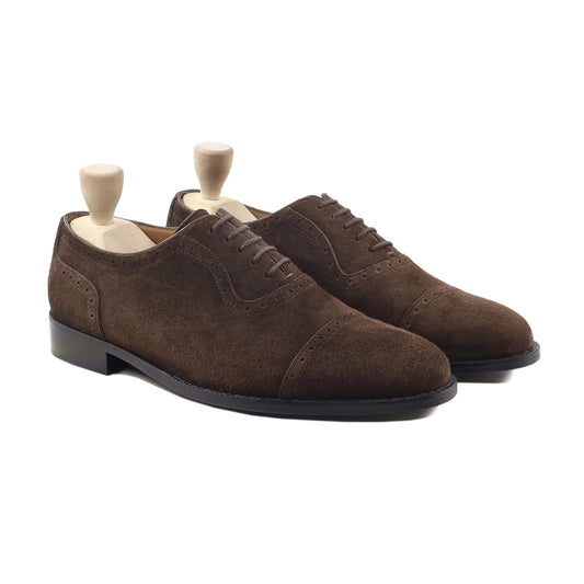 noirtide Handmade, Custom Men's Dark Brown Kid Suede Oxford Shoe