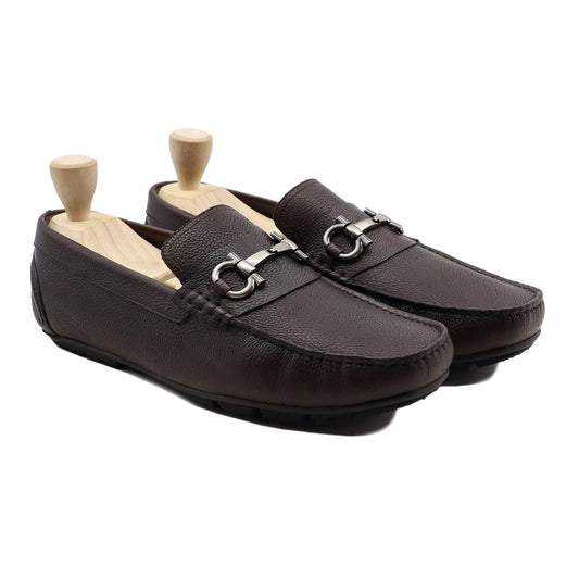 noirtide Handmade, Custom Men's Dark Brown Pebble Grain Leather Loafer Shoe