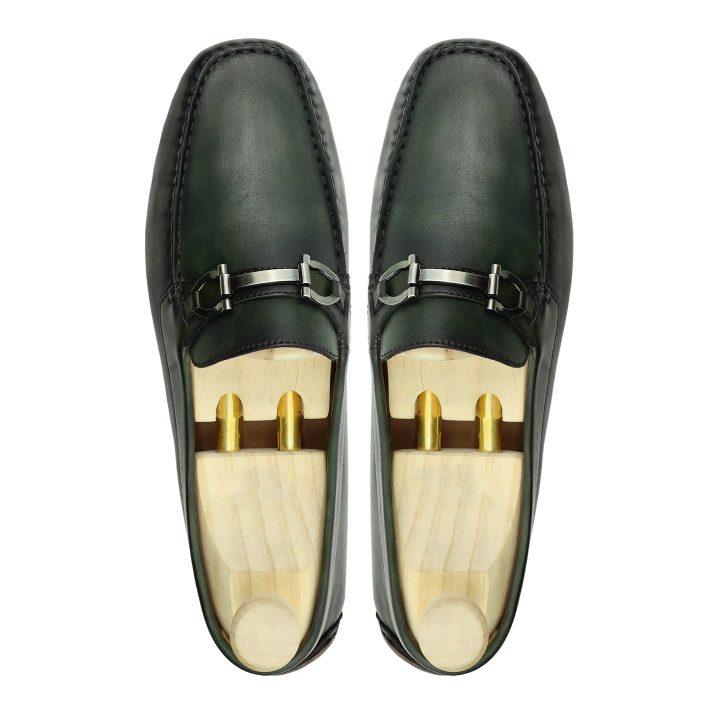 noirtide Handmade, Custom Men's Green Calf Leather Loafer Shoe