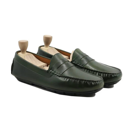 noirtide Men Loafers Handmade, Custom Men's Green Calf Leather Loafer Shoe